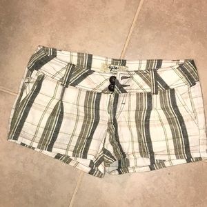Olive and white plaid shorts